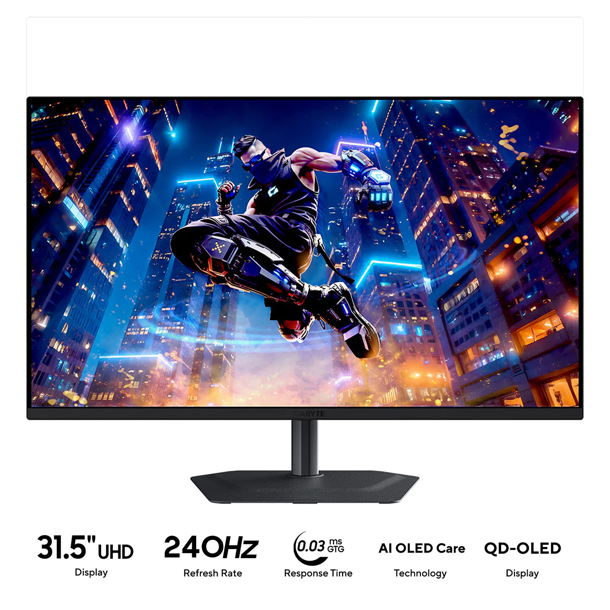Gigabyte MO32U2 OLED 31.5" UHD (3840x2160) 240Hz 0.03ms GTG QD-OLED Gaming Monitor with Tilt, Height, Pivot & Swivel Adjustment